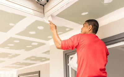 Construction worker are plastered a ceiling. Build a house concept.